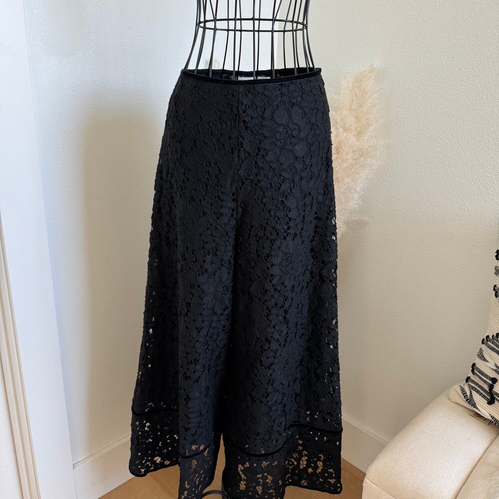 See by Chloé Black Lace Wide-Leg Cropped Pants Women's 34 FR /2 US /XS High Rise - Picture 5 of 14